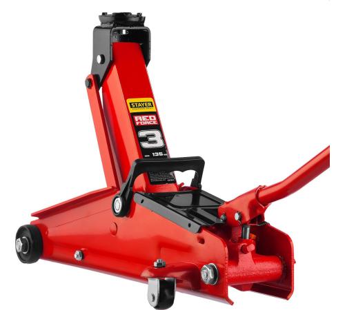 STAYER R-33 RED FORCE, 3 т, 135 - 400 мм, подкатной домкрат с увеличенным подъемом, Professional (43154-3)