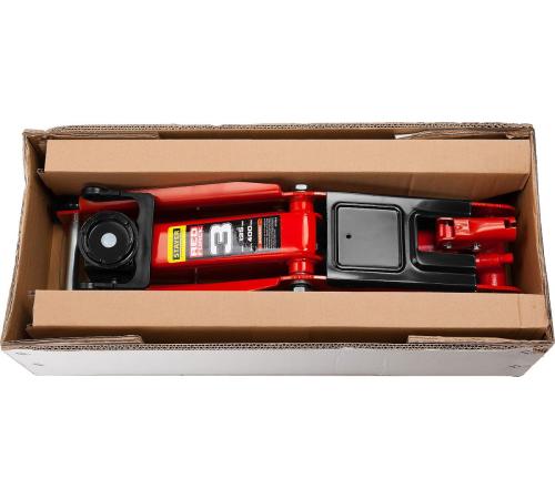 STAYER R-33 RED FORCE, 3 т, 135 - 400 мм, подкатной домкрат с увеличенным подъемом, Professional (43154-3)