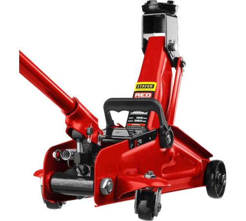 STAYER R-22 RED FORCE, в кейсе, 2 т, 125 - 320 мм, подкатной домкрат для легковых а/м, Professional (43152-2-K)
