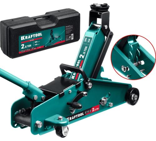KRAFTOOL S-PIN, в кейсе 2.5 т, 140 - 385 мм, с увеличенным подъемом и фиксатором, подкатной домкрат (43457-2.5-K)