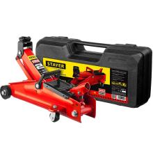 STAYER R-28 RED FORCE, в кейсе, 2 т, 130 - 350 мм, подкатной домкрат для легковых а/м, Professional (43153-2-K)