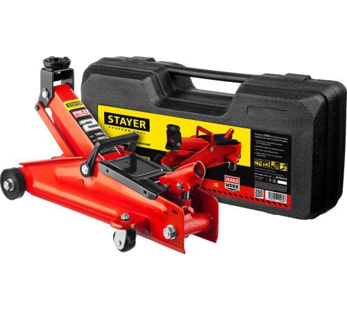 STAYER R-28 RED FORCE, в кейсе, 2 т, 130 - 350 мм, подкатной домкрат для легковых а/м, Professional (43153-2-K)