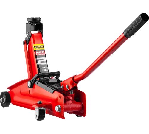 STAYER R-28 RED FORCE, в кейсе, 2 т, 130 - 350 мм, подкатной домкрат для легковых а/м, Professional (43153-2-K)