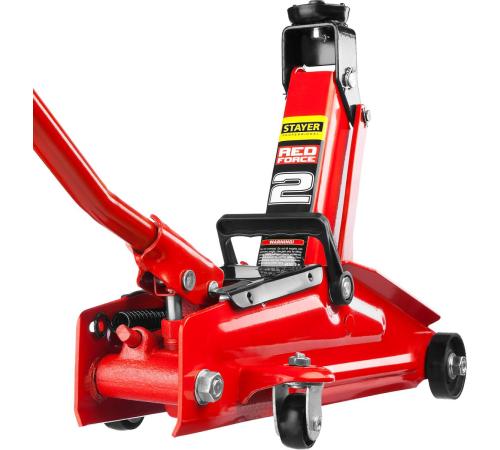 STAYER R-28 RED FORCE, в кейсе, 2 т, 130 - 350 мм, подкатной домкрат для легковых а/м, Professional (43153-2-K)