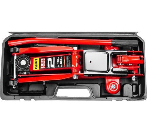 STAYER R-28 RED FORCE, в кейсе, 2 т, 130 - 350 мм, подкатной домкрат для легковых а/м, Professional (43153-2-K)