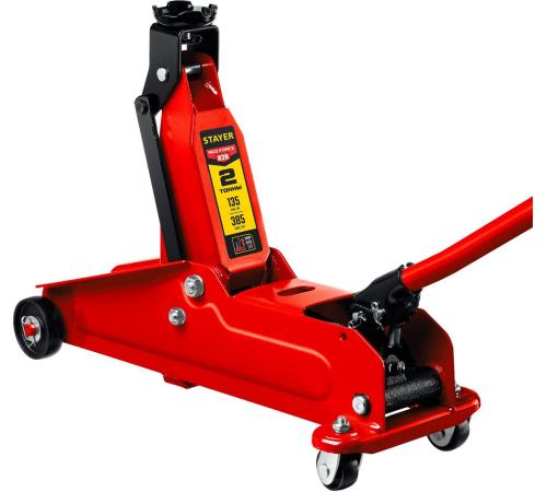 STAYER R-28 RED FORCE, 2 т, 135 - 385 мм, подкатной домкрат с увеличенным подъемом, Professional (43156-2)
