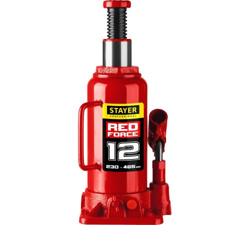 STAYER RED FORCE, 12 т, 230 - 465 мм, бутылочный гидравлический домкрат, Professional (43160-12)