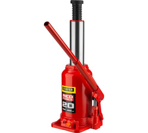 STAYER RED FORCE, 20 т, 242 - 452 мм, бутылочный гидравлический домкрат, Professional (43160-20)