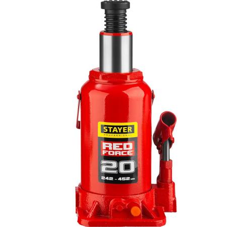 STAYER RED FORCE, 20 т, 242 - 452 мм, бутылочный гидравлический домкрат, Professional (43160-20)