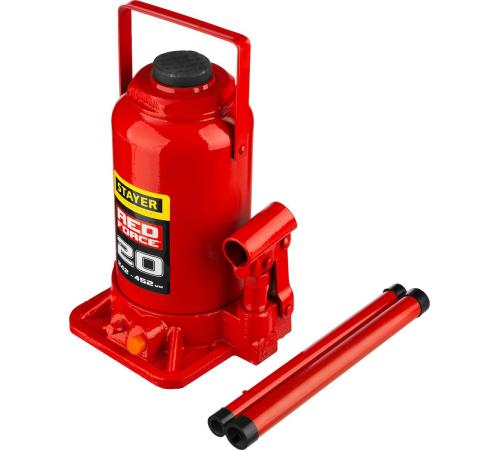 STAYER RED FORCE, 20 т, 242 - 452 мм, бутылочный гидравлический домкрат, Professional (43160-20)