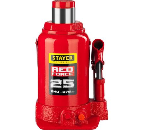 STAYER RED FORCE, 25 т, 240 - 375 мм, бутылочный гидравлический домкрат, Professional (43160-25)