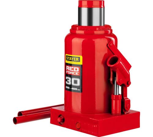 STAYER RED FORCE, 30 т, 285 - 465 мм, бутылочный гидравлический домкрат, Professional (43160-30)
