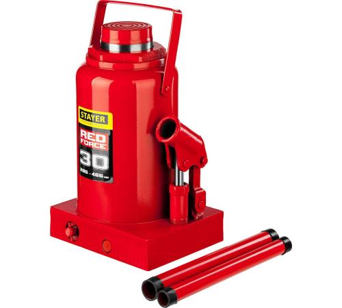 STAYER RED FORCE, 30 т, 285 - 465 мм, бутылочный гидравлический домкрат, Professional (43160-30)