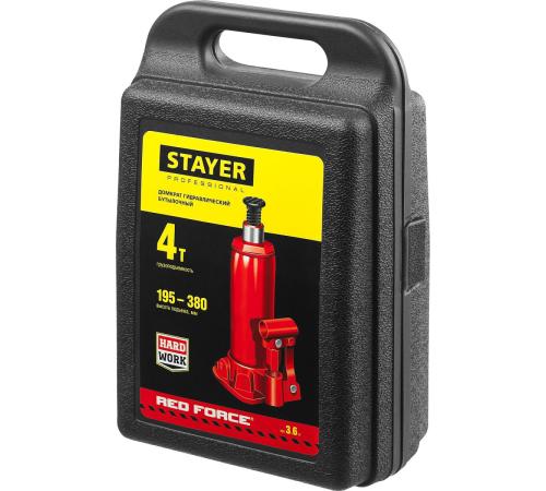 STAYER RED FORCE, в кейсе, 4 т, 195 - 380 мм, бутылочный гидравлический домкрат, Professional (43160-4-K)