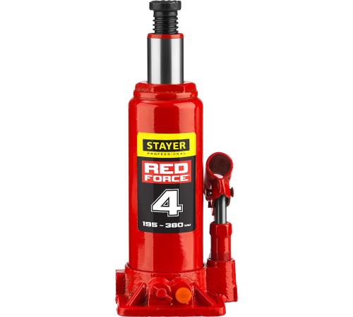 STAYER RED FORCE, в кейсе, 4 т, 195 - 380 мм, бутылочный гидравлический домкрат, Professional (43160-4-K)