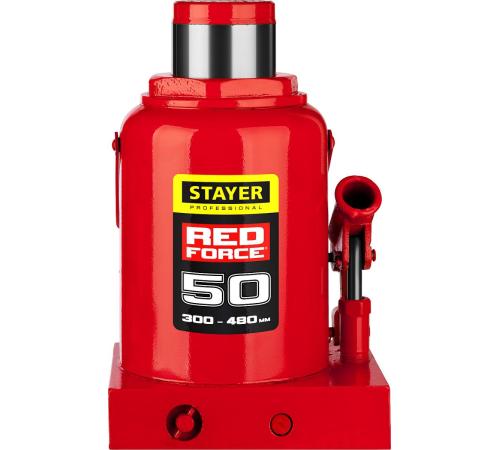 STAYER RED FORCE, 50 т, 300 - 480 мм, бутылочный гидравлический домкрат, Professional (43160-50)