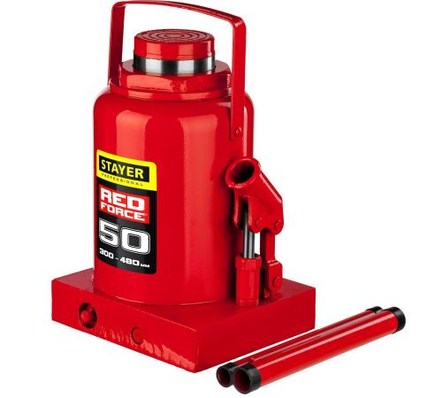 STAYER RED FORCE, 50 т, 300 - 480 мм, бутылочный гидравлический домкрат, Professional (43160-50)
