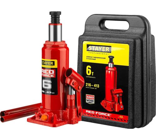 STAYER RED FORCE, в кейсе, 6 т, 216 - 413 мм, бутылочный гидравлический домкрат, Professional (43160-6-K)