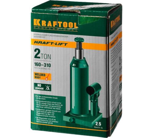 KRAFTOOL KRAFT-LIFT, 2 т, 158 - 308 мм, бутылочный гидравлический домкрат (43462-2)