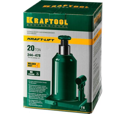 KRAFTOOL KRAFT-LIFT, 20 т, 244 - 478 мм, бутылочный гидравлический домкрат (43462-20)