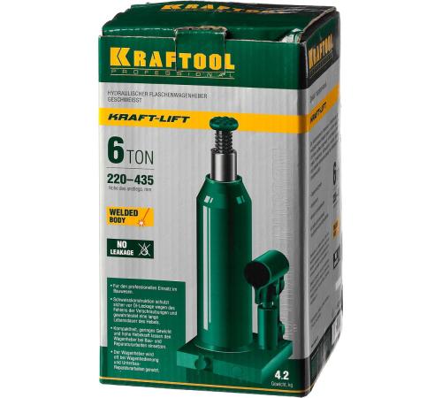 KRAFTOOL KRAFT-LIFT, 6 т, 216 - 413 мм, бутылочный гидравлический домкрат (43462-6)