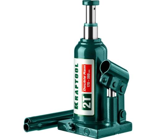 KRAFTOOL DOUBLE RAM, 2 т, 170 - 380 мм, с увеличенным подъемом, двухштоковый бутылочный домкрат (43463-2)