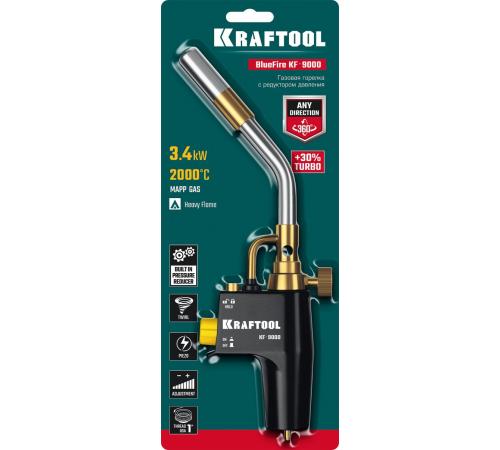 KRAFTOOL KF-9000, с пьезоподжигом на баллон турбо нагрев + 30% 2000°C, Газовая горелка Blue Fire (55510)