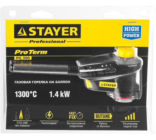STAYER ProTerm Turbo PG400, 1300°C, турбо нагрев + 30%, газовая горелка с пьезоподжигом на баллон с цанговым соединением(55582)