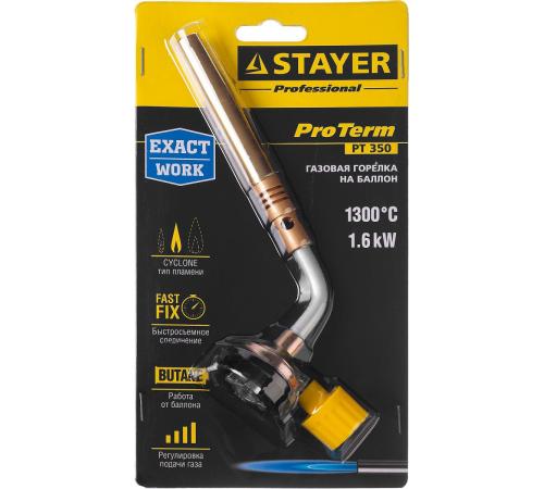 STAYER ProTerm Turbo, PT 350, 1300°C, турбо нагрев + 30%, газовая горелка на баллон с цанговым соединением, Professional (55586)