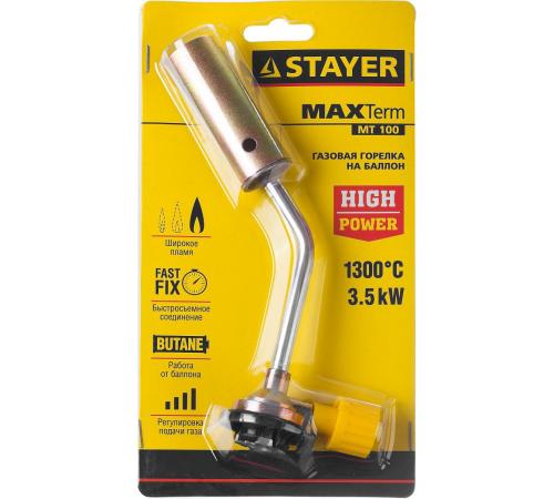 STAYER MaxTerm MT 100, 1300°C, увеличенный выход пламени, газовая горелка на баллон с цанговым соединением (55588)