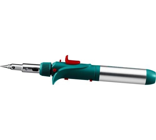 KRAFTOOL SolderGas, 120 K, 30 - 120 Вт, 1300°С, горелка, фен, пьезоподжиг, набор 10 в 1, газовый паяльник (55503-H10)