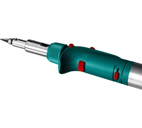 KRAFTOOL SolderGas, 120 K, 30 - 120 Вт, 1300°С, горелка, фен, пьезоподжиг, набор 10 в 1, газовый паяльник (55503-H10)