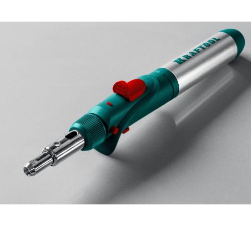 KRAFTOOL SolderGas, 120 K, 30 - 120 Вт, 1300°С, горелка, фен, пьезоподжиг, набор 10 в 1, газовый паяльник (55503-H10)