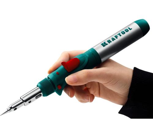 KRAFTOOL SolderGas, 120 K, 30 - 120 Вт, 1300°С, горелка, фен, пьезоподжиг, набор 10 в 1, газовый паяльник (55503-H10)
