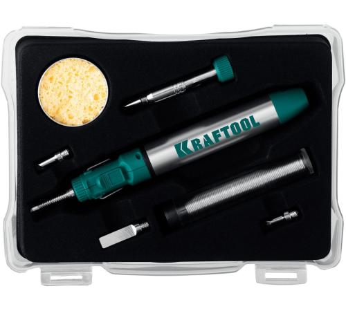 KRAFTOOL SolderGas, 70 B, 30 - 70 Вт, 1300°С, горелка, фен, набор 8 в 1, газовый паяльник (55504-H8)