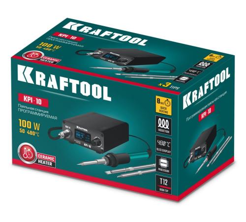 KRAFTOOL KPI-10, 50 - 480°C, 100 Вт, 3 жала Т12, программируемая паяльная станция (55343)