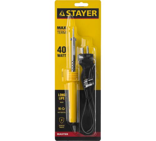 STAYER MAXTerm, 40 Вт, конус, электропаяльник с пластиковой рукояткой (55305-40)