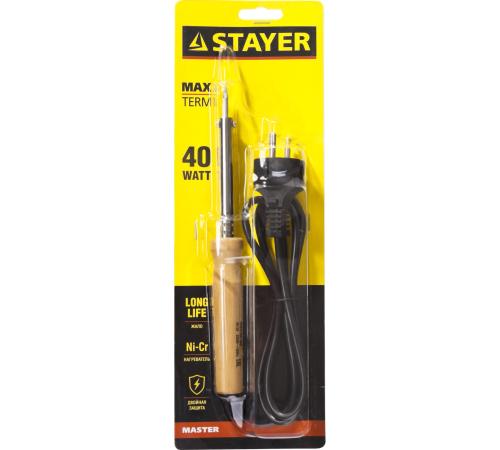 STAYER MAXTerm, 40 Вт, конус, электропаяльник с деревянной рукояткой (55310-40)