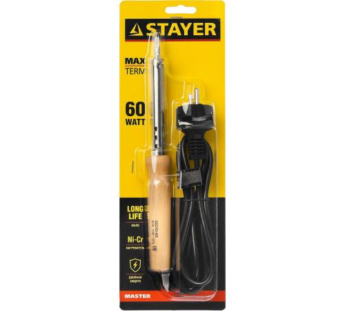 STAYER MAXTerm, 60 Вт, клин, электропаяльник с деревянной рукояткой (55310-60)