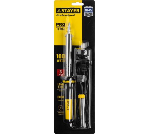 STAYER PROTerm, 100 Вт, клин, в наборе: припой + подставка, 2 К рукоятка, электропаяльник, Professional (55300-100)