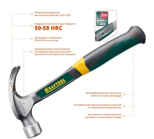 KRAFTOOL Thor, 560 г, цельнокованый столярный молоток-гвоздодёр (20270)