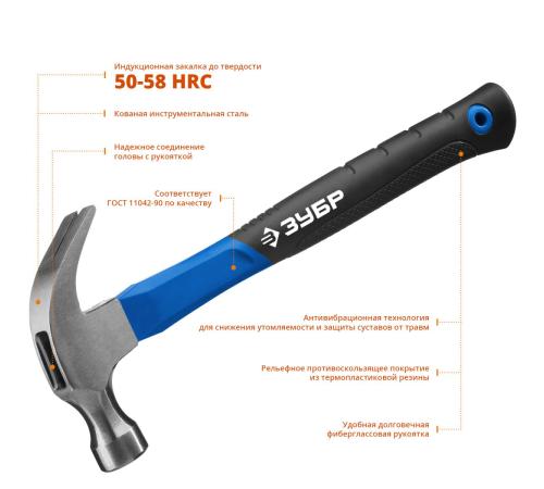 ЗУБР 450 г, столярный молоток-гвоздодёр, Профессионал (20235-450)