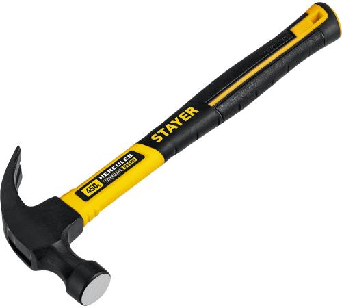 STAYER Hercules, 450 г, молоток-гвоздодёр столярный с фиберглассовой рукояткой, Professional (2026-450)