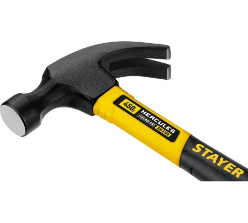 STAYER Hercules, 450 г, молоток-гвоздодёр столярный с фиберглассовой рукояткой, Professional (2026-450)