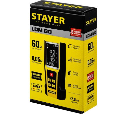 STAYER 60 м, лазерный дальномер, Professional (34957)