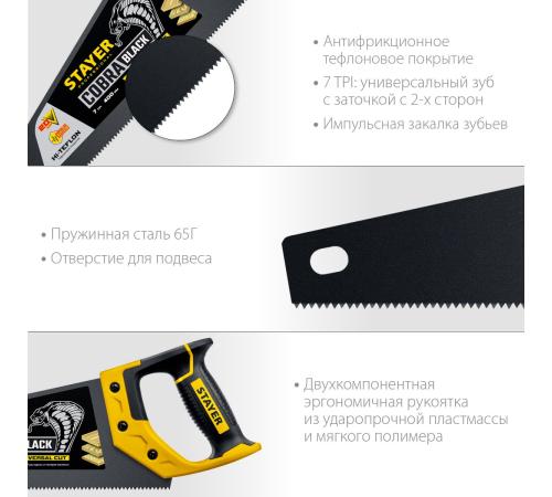 STAYER Cobra Black, 400 мм, универсальная ножовка, Professional (2-15081-40)
