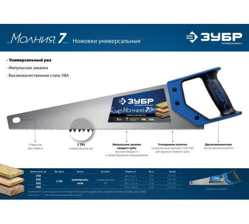 ЗУБР Молния-7, 400 мм, универсальная ножовка, Профессионал (1537-40)