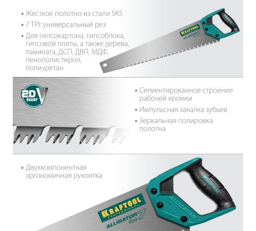 KRAFTOOL Alligator Gips 7, 550 мм, ножовка для гипса (15210)