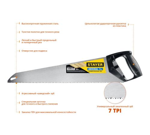 STAYER Universal, 500 мм, универсальная ножовка (15050-50)