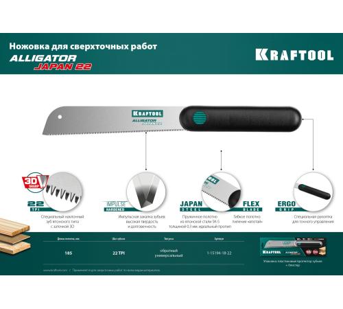 KRAFTOOL Alligator Japan 22, 185 мм, ножовка по дереву (1-15194-18-22)